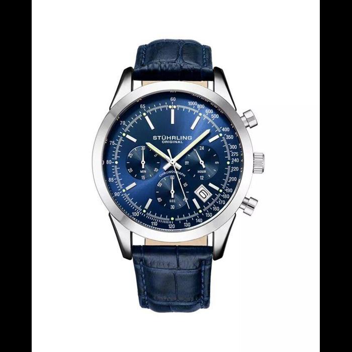 New Stuhrling Monaco Quartz Chronograph Date Blue Mens Watch